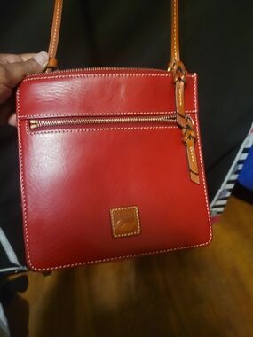 Dooney & Bourke Red Leather Crossbody with Tan Trim